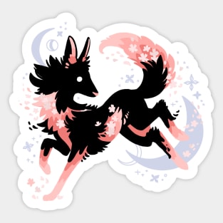 Cherry Blossom Wolf Drawing Sticker